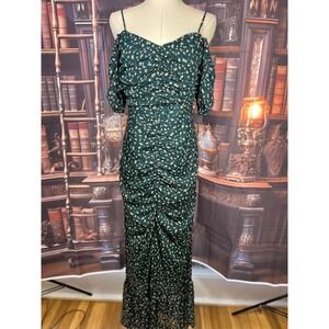 Wayf Green Floral Ruched Midi Dress Size‎ S – Ruched Body & Tiered Skirt